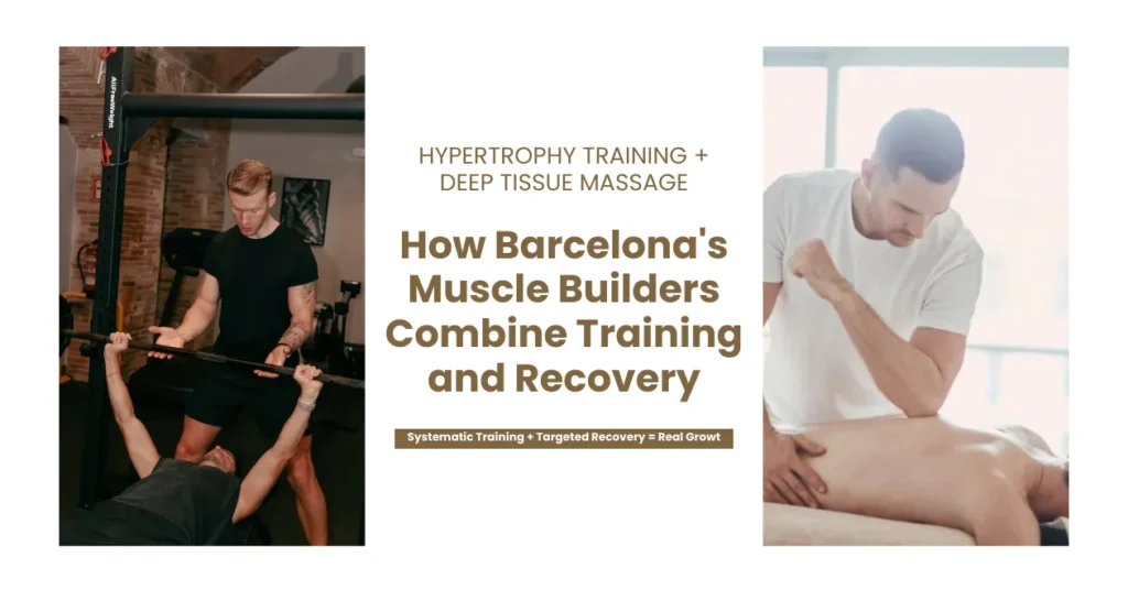 Hypertrophy coach Rikard and massage therapist Julien Jonathan supporting muscle growth in Barcelona Eixample